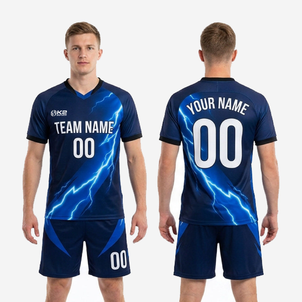 Full Print Custom Blue Soccer Uniform - Navy Electric Blue