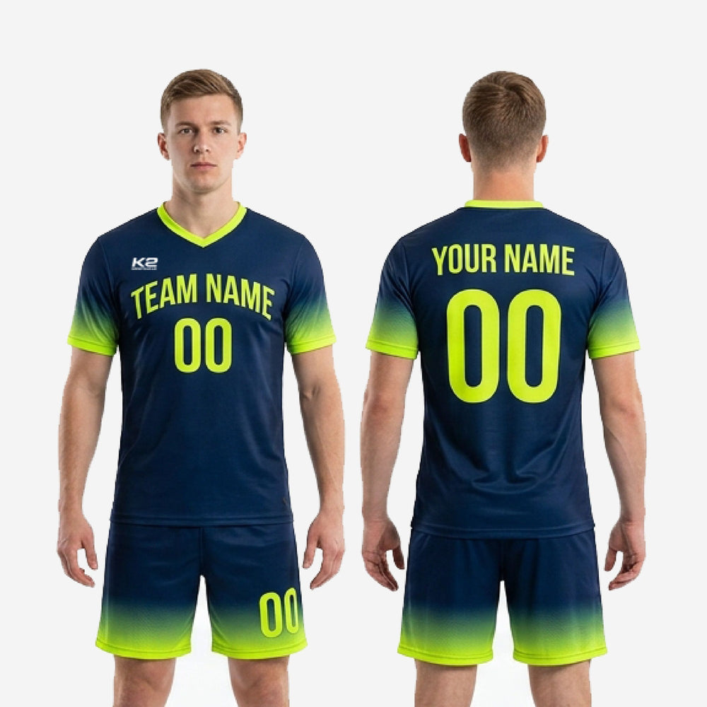 Full Print Custom Men's Soccer Uniforms - Navy Neon Yellow