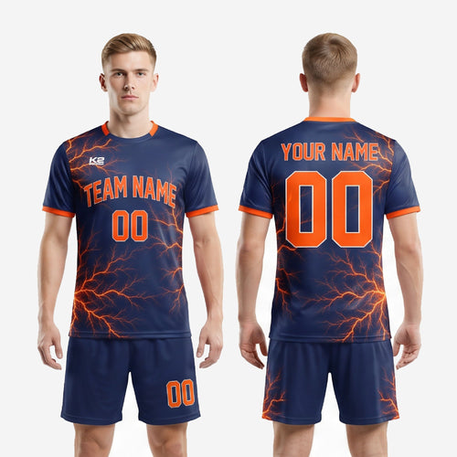 Full Print Custom Men's Soccer Uniforms - Navy Orange