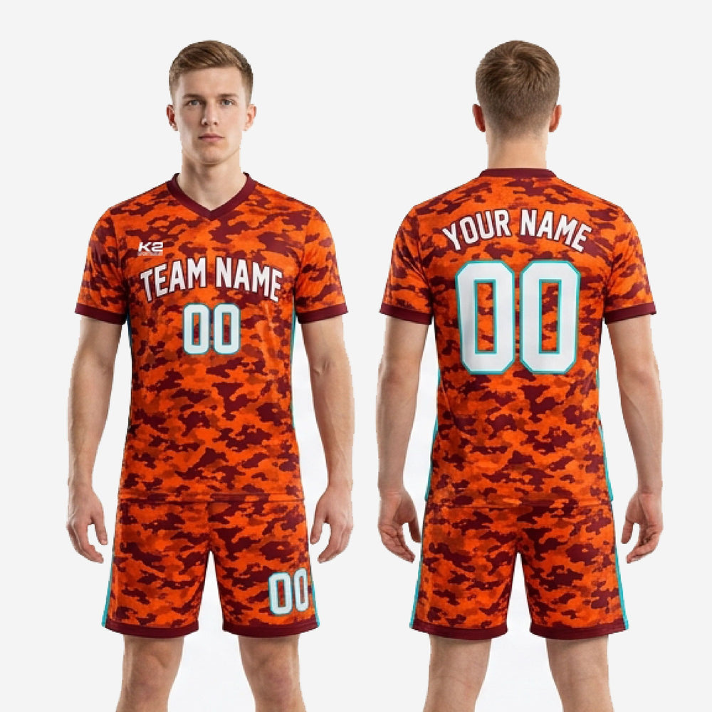 Full Print Custom Orange Soccer Uniform - Orange Maroon
