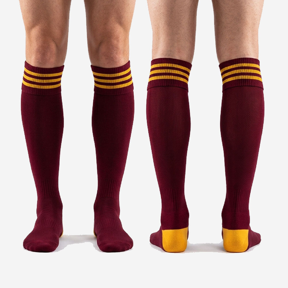 Full Print Custom Maroon Soccer Socks Youth - Maroon Gold