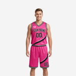 Custom reversible basketball uniform sets pink and black reverse side with diagonal swoosh graphic team name and number