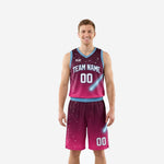 Galaxy custom pink basketball uniforms full set front and back view magenta maroon gradient with sky blue trim and comet graphic