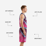 Galaxy pink basketball uniforms back view showing back number and player name zones on maroon to magenta gradient
