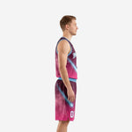 Galaxy pink basketball uniforms front view sleeveless V-neck jersey with arched team name and player number 00