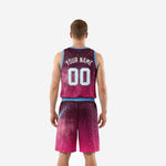 Galaxy pink basketball uniforms opposite side view showing comet streak graphic on jersey and shorts panels