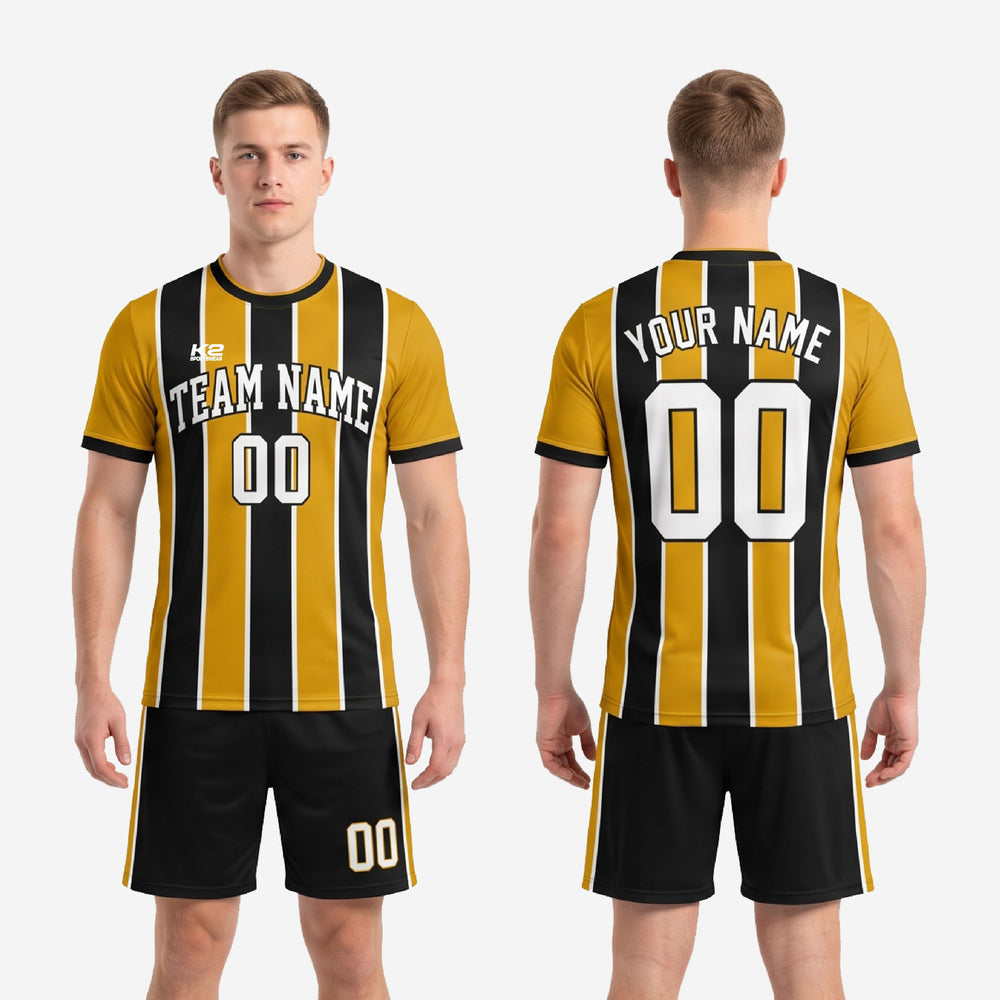 Gold & Black Pinstripe Soccer Uniforms for Teams | Custom Kit