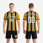 Full gold and black custom soccer uniform set, jersey and shorts complete kit