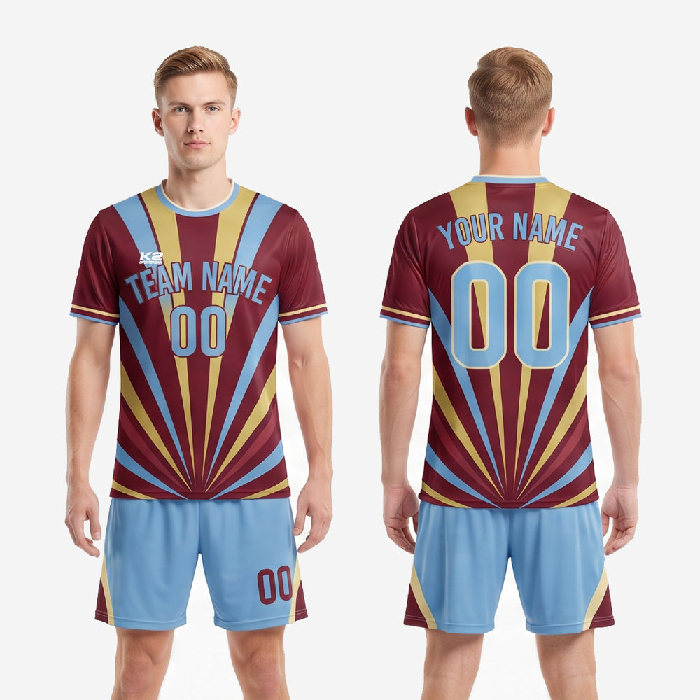 Gold Trim Custom Men's Soccer Team Uniforms - Maroon