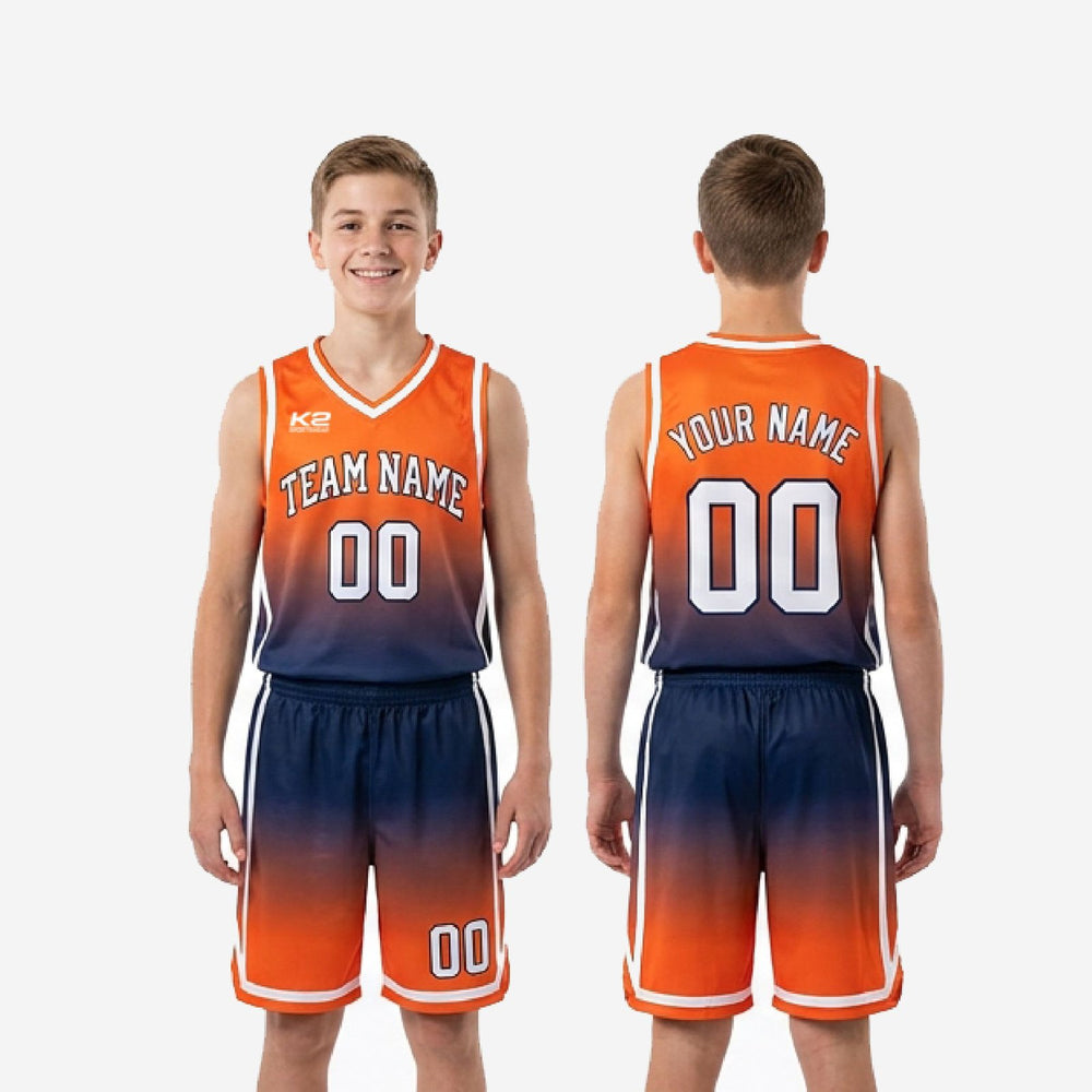 Gradient Fade Orange Youth Basketball Uniforms - Custom Navy