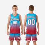 Youth basketball uniform size and specification chart for the gradient fade teal and red custom jersey and shorts set