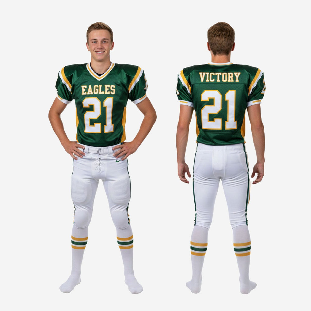 Sublimated Green and Gold Youth Football Uniforms - Custom Panels