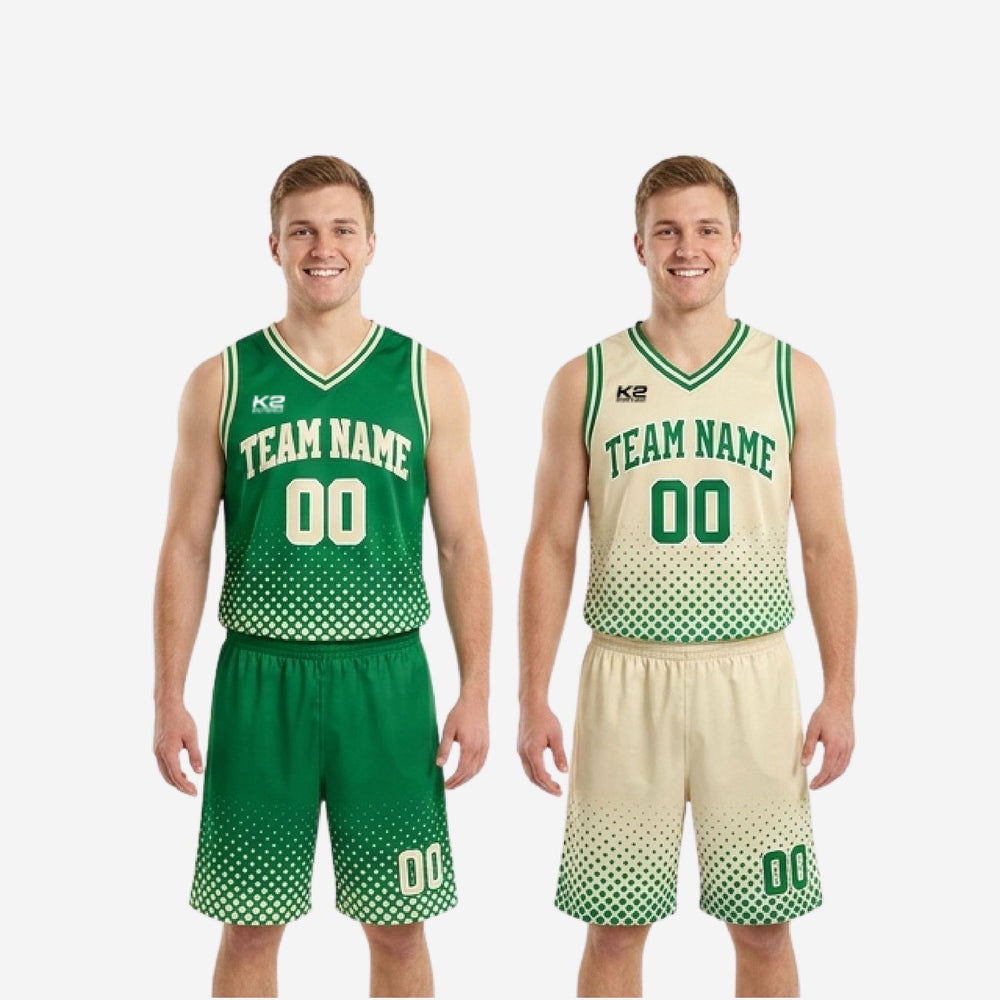 Green and White Reversible Basketball Uniforms - Custom Dot-Fade Set