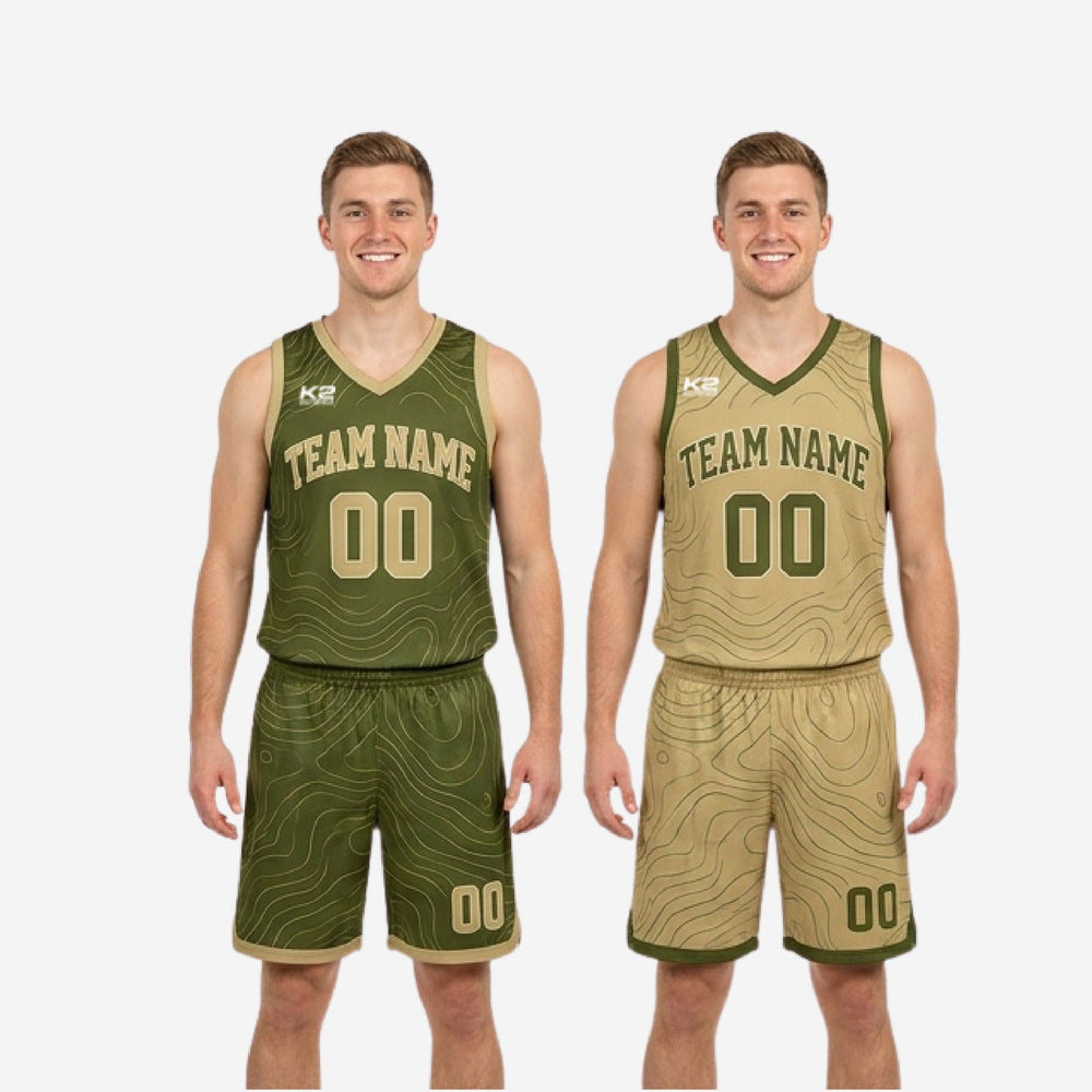 Custom Green and White Reversible Basketball Uniforms - Olive Team Order Set