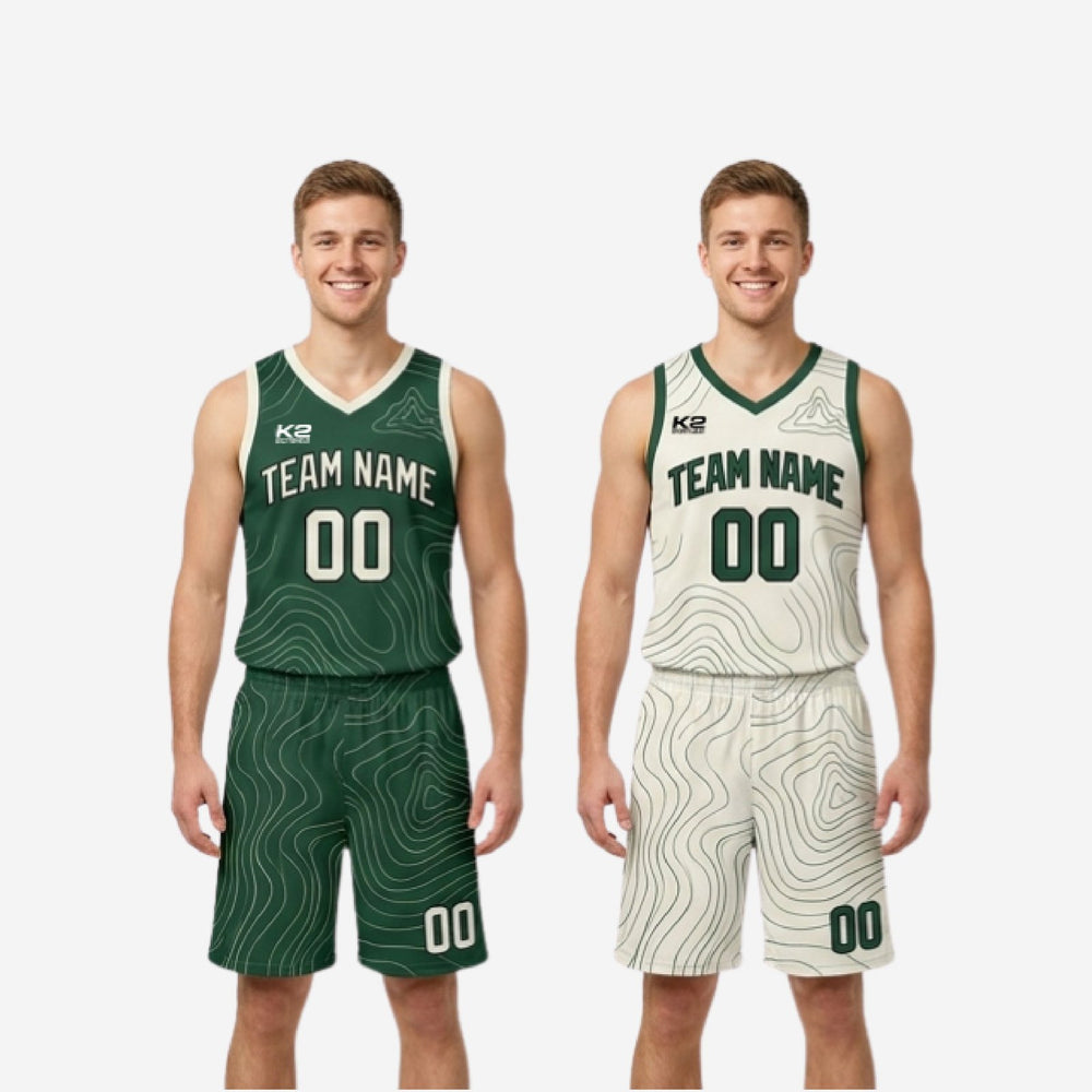 Custom Green and White Reversible Basketball Uniforms for School Programs - Green Set