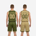 Size and specification sheet for the custom green reversible basketball uniform set covering youth and adult sizes