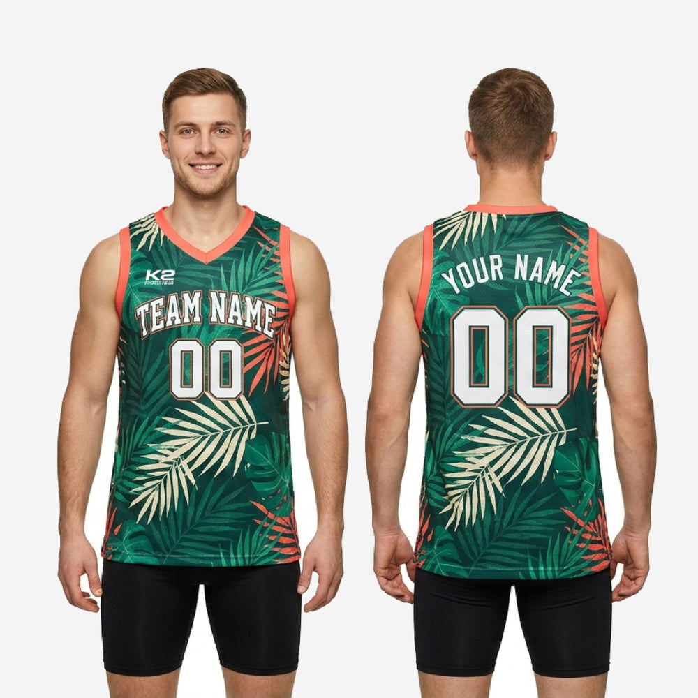 Green Basketball Jerseys - Custom Tropical with Player Numbers
