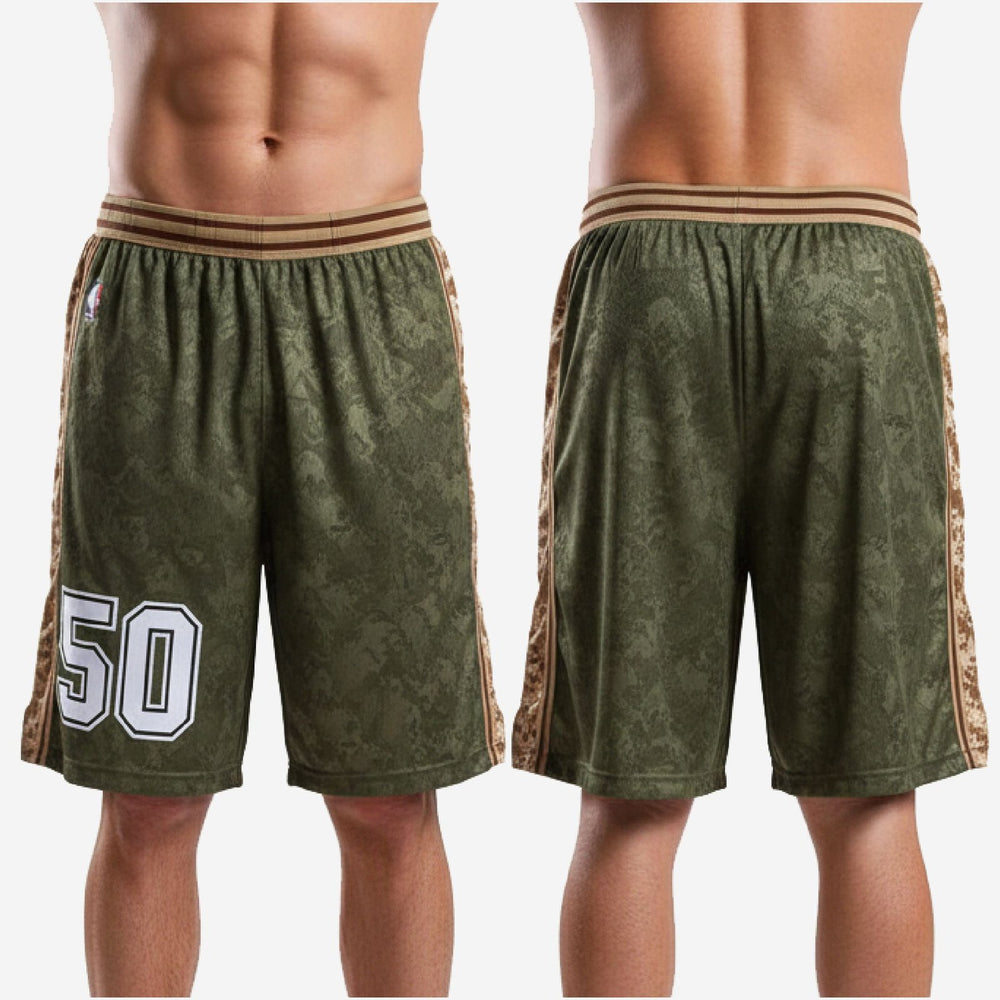 Green Basketball Shorts - Custom Camo Side Panel Design