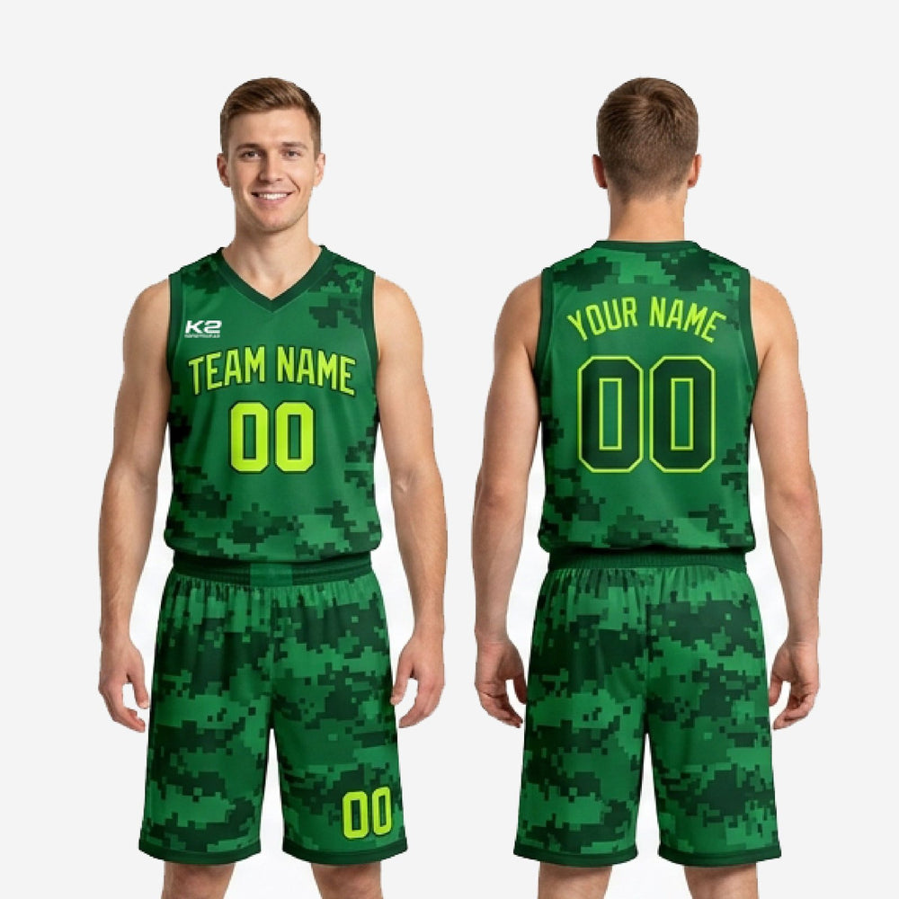 Court Ready Custom Green Basketball Uniform - Green and Lime
