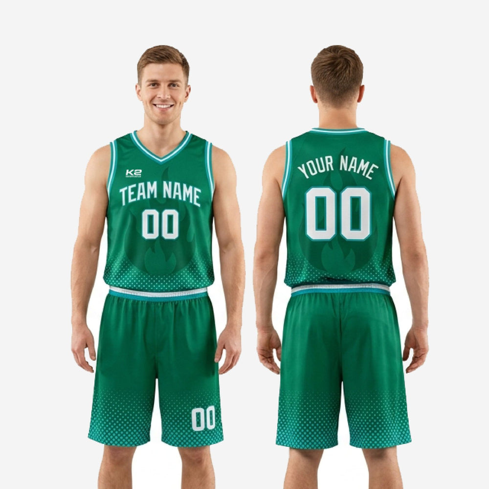 Flame Dot Green Basketball Uniform | Custom 2-Piece Set