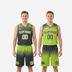 Hex honeycomb pattern detail on charcoal and lime green reversible basketball jersey showing sublimation print quality and V-neck contrast binding