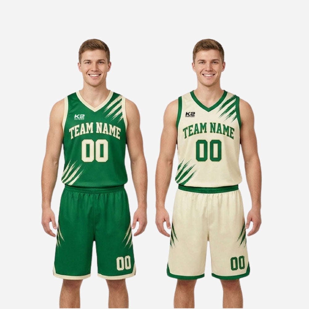 Green and White Reversible Basketball Uniforms - Custom Tournament Set