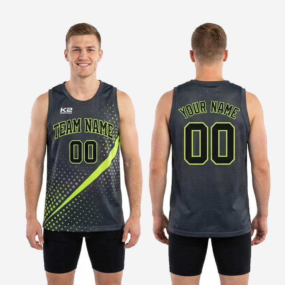 Custom Grey and Green Basketball Jersey with Your Logo - Charcoal