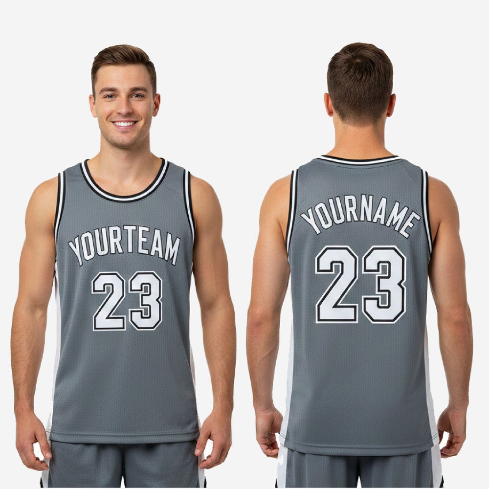 Solid Grey Basketball Jerseys Custom for Travel Teams - Grey and White