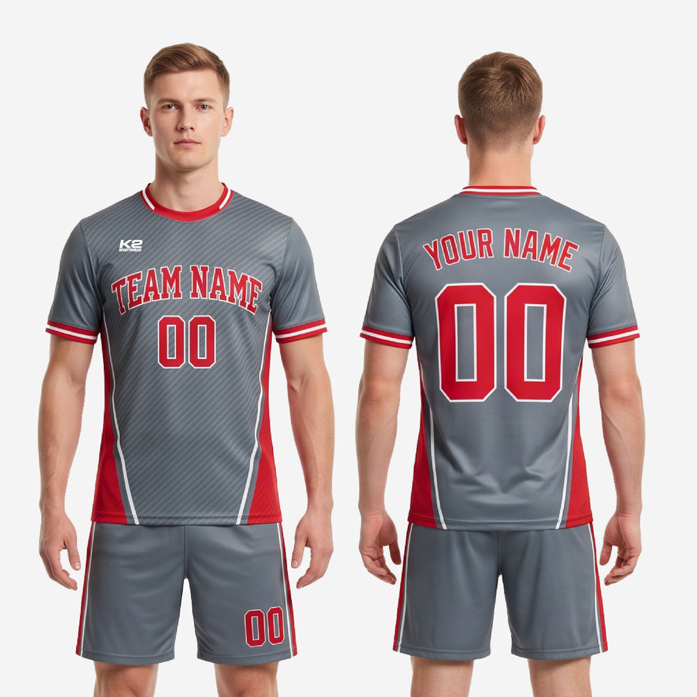Grey & Red Soccer Uniform Kit | Custom Sublimated Team Soccer Outfits