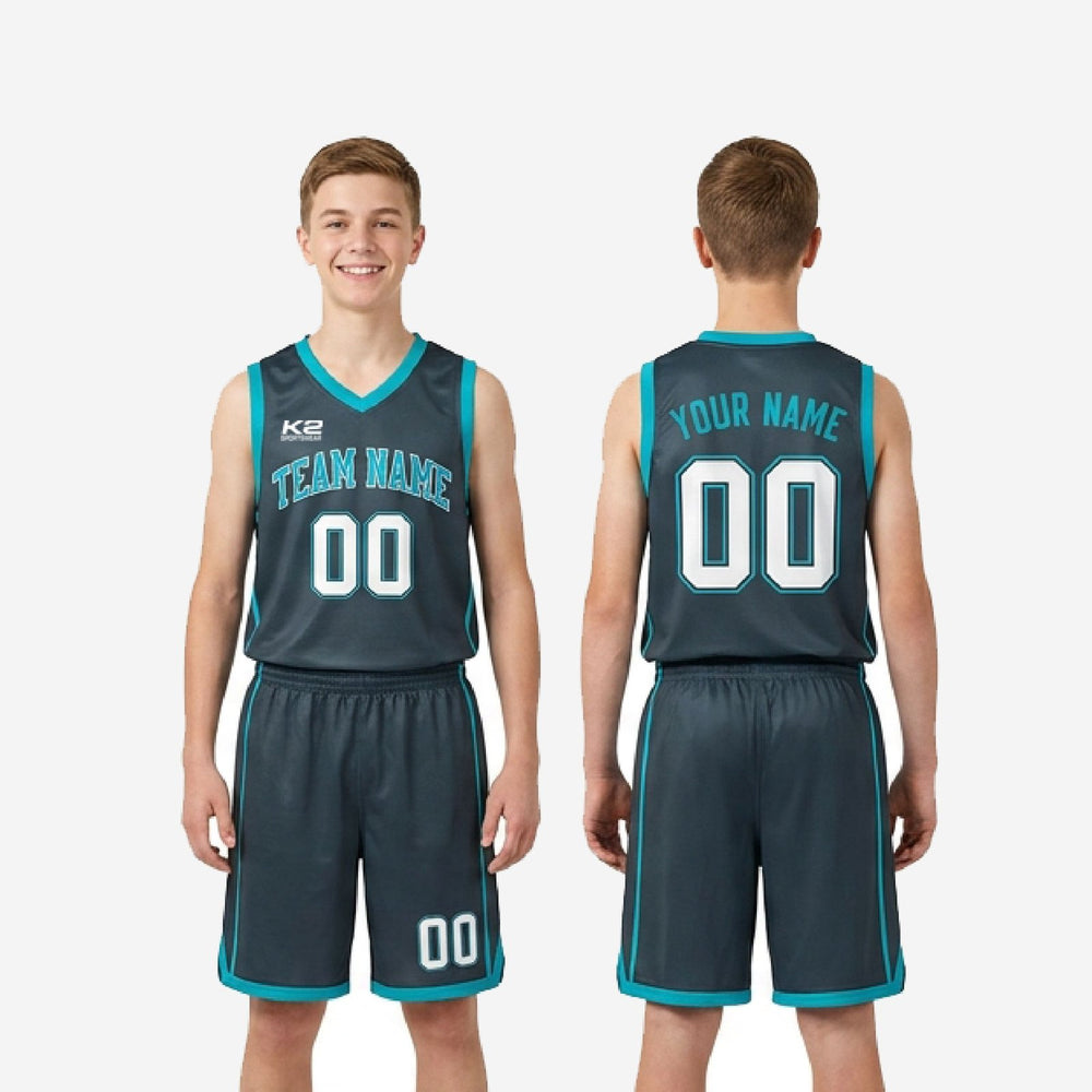 Matching Grey Custom Youth Basketball Uniforms - Jersey and Shorts