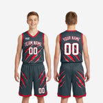 Size and specification sheet for grey youth basketball uniforms with names and numbers in youth sizes