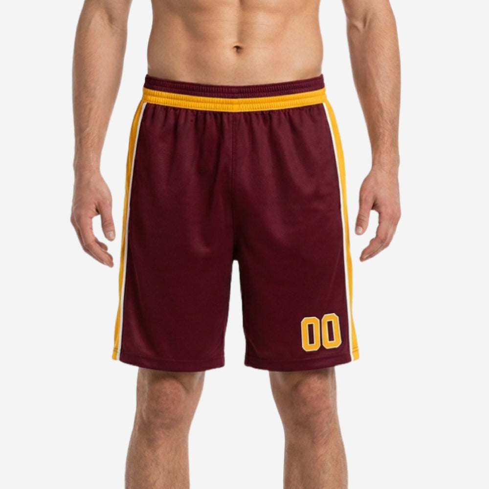 Custom High School Basketball Shorts with Your Logo - Maroon and Gold
