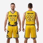 Complete yellow black honeycomb basketball uniform kit with custom name number and logo placement
