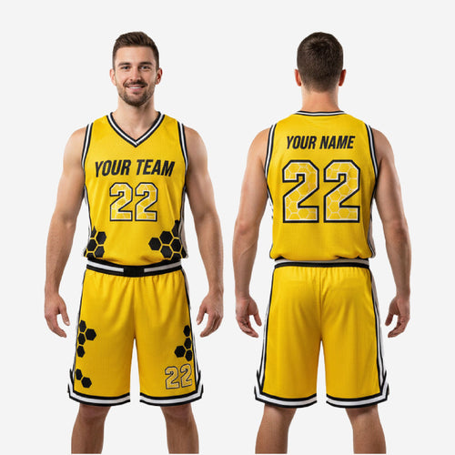 Yellow & Black Honeycomb Basketball Uniform | Custom Sublimated Kit