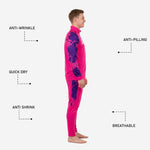 Detail view of the hot pink tapered pants with Royal Purple splash outer leg panel from the custom soccer tracksuit set