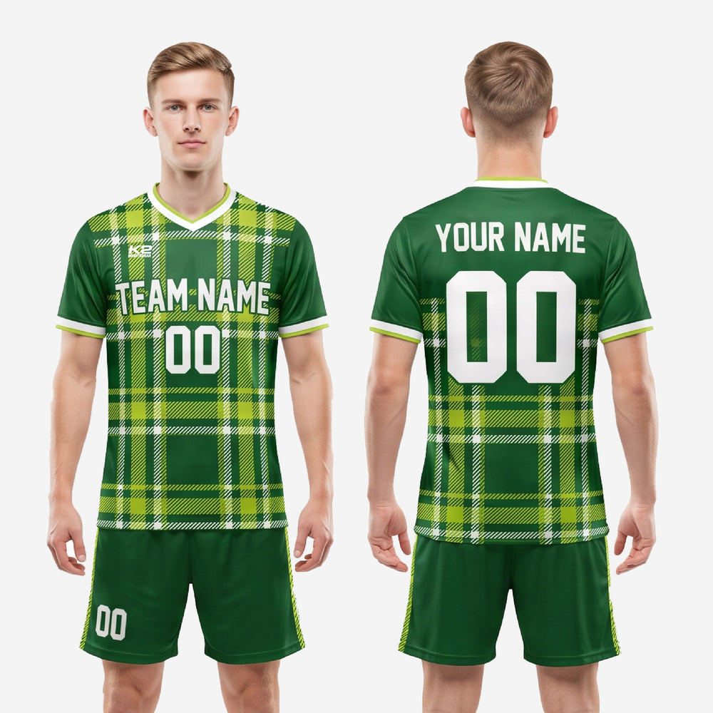 Plaid Soccer Uniform Kit | Custom Forest Green & Lime Futbol Set