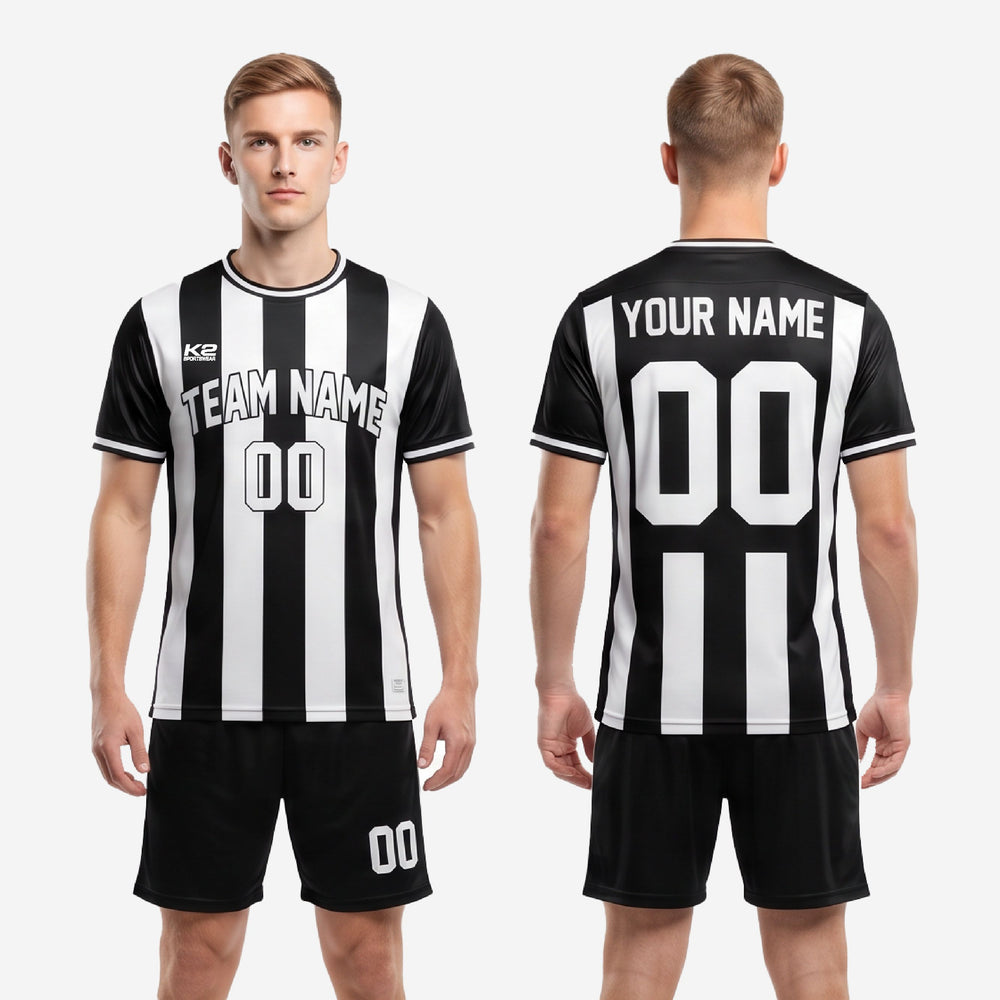 Black & White Pinstripe Soccer Kit | Custom Sublimated Uniform Set