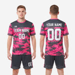 K2 Sportswear custom soccer uniform in bold hot pink and charcoal digital camo design