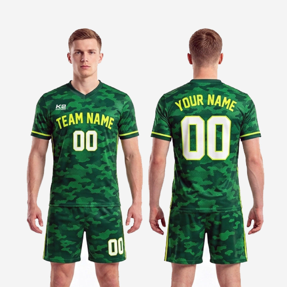 Sublimated Green Soccer Uniforms - Custom Forest Camo