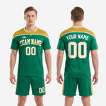 K2 Sportswear green and gold sublimated full soccer kit for teams and club programs