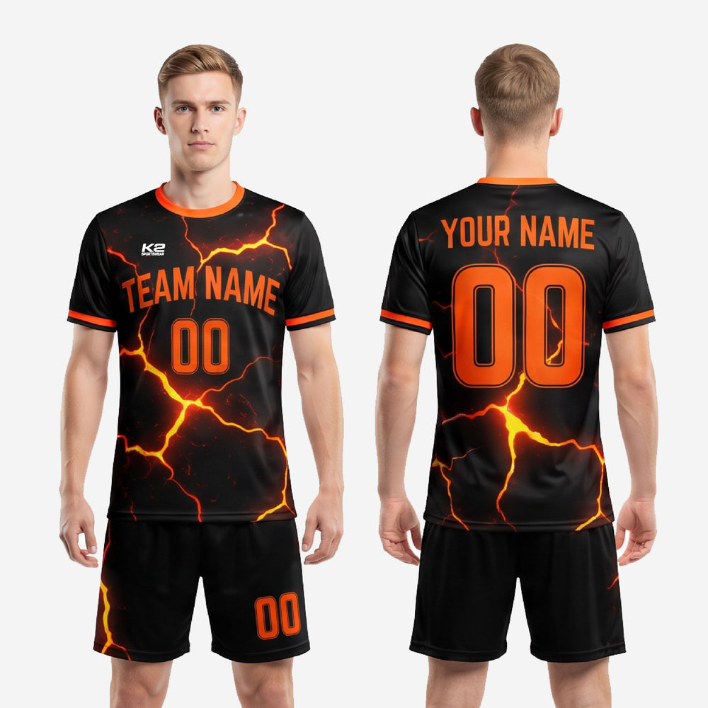 Black & Orange Lava Soccer Uniform Kit | Custom Sublimated Set