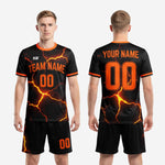K2 Sportswear custom black and orange lava futbol uniform for teams and clubs