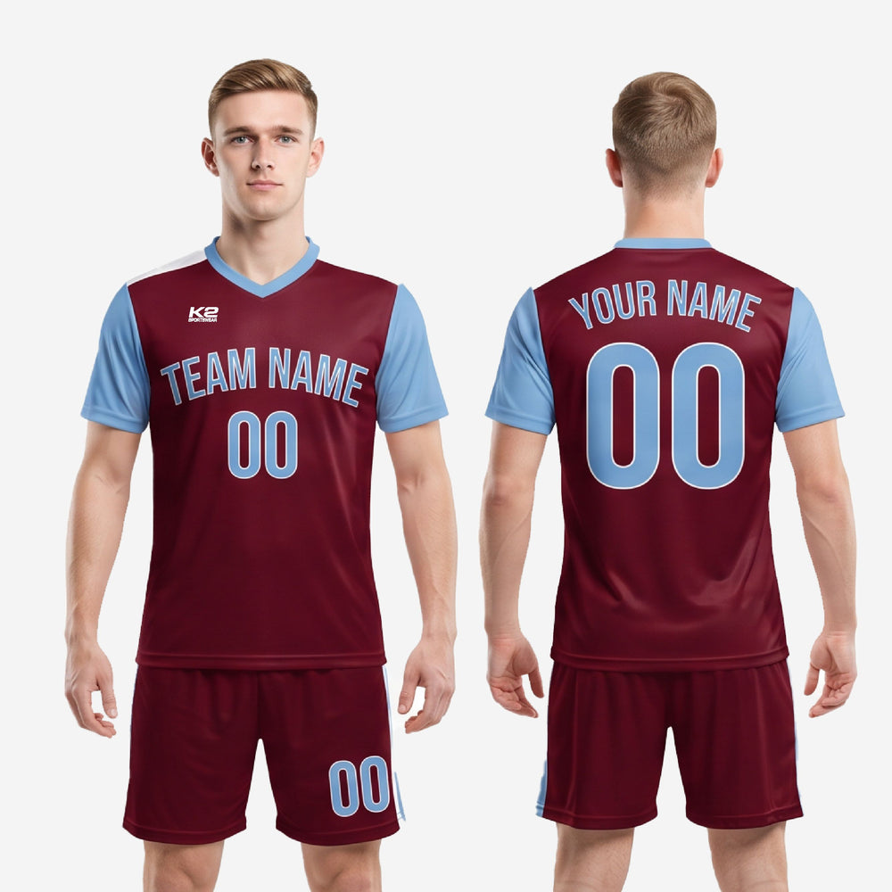 Maroon & Sky Blue Soccer Kit | Custom Sublimated Team Uniform