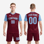 K2 Sportswear full maroon and sky blue custom soccer uniform set, complete kit