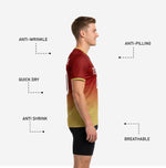 K2 Sportswear custom mens soccer training jersey Maroon Gold gradient close-up showing colorfast sublimation print quality