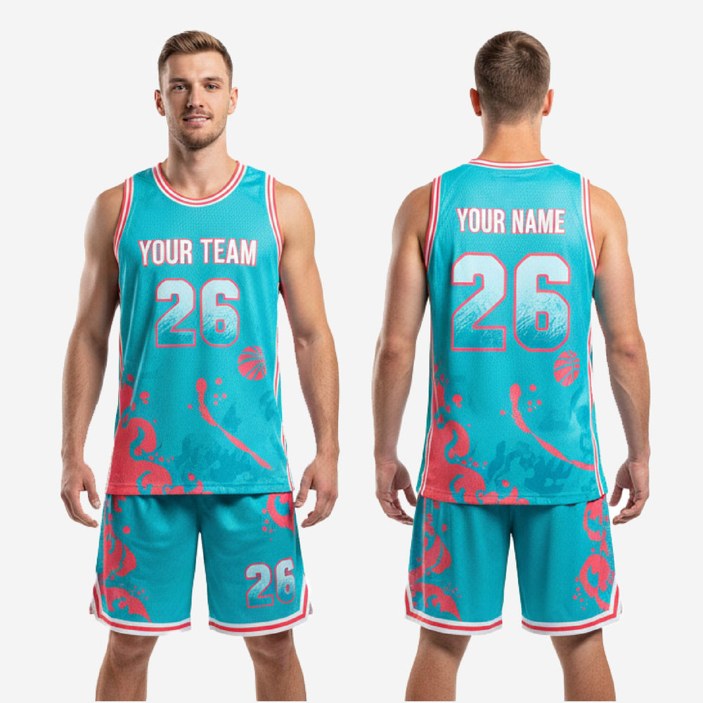 Personalized Basketball Uniforms | Teal & Coral Splash Kit