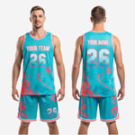 K2 Sportswear personalized basketball uniform set in teal and coral, full sublimation kit