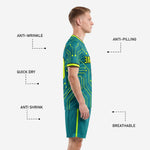 K2 Sportswear teal and neon yellow vintage soccer kit with full sublimation