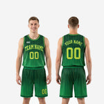 Size and specification sheet for custom kelly green basketball uniforms showing youth and adult size run