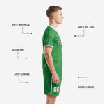 Kelly Green soccer team uniform set featuring topographic contour line pattern and bold white lettering